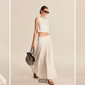 Commense White Pleated Maxi Skirt Resort Wear
